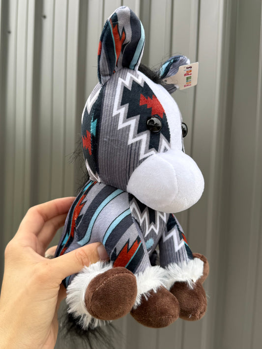 Gray Red Turquoise Aztec Sitting Horse Plushie