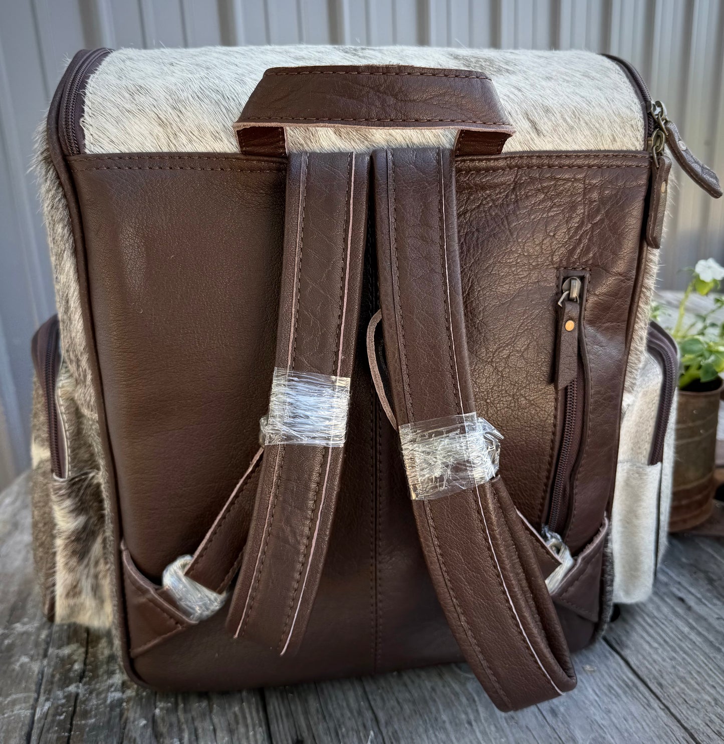 Spotted Gray Cowhide Backpack / Diaper Bag