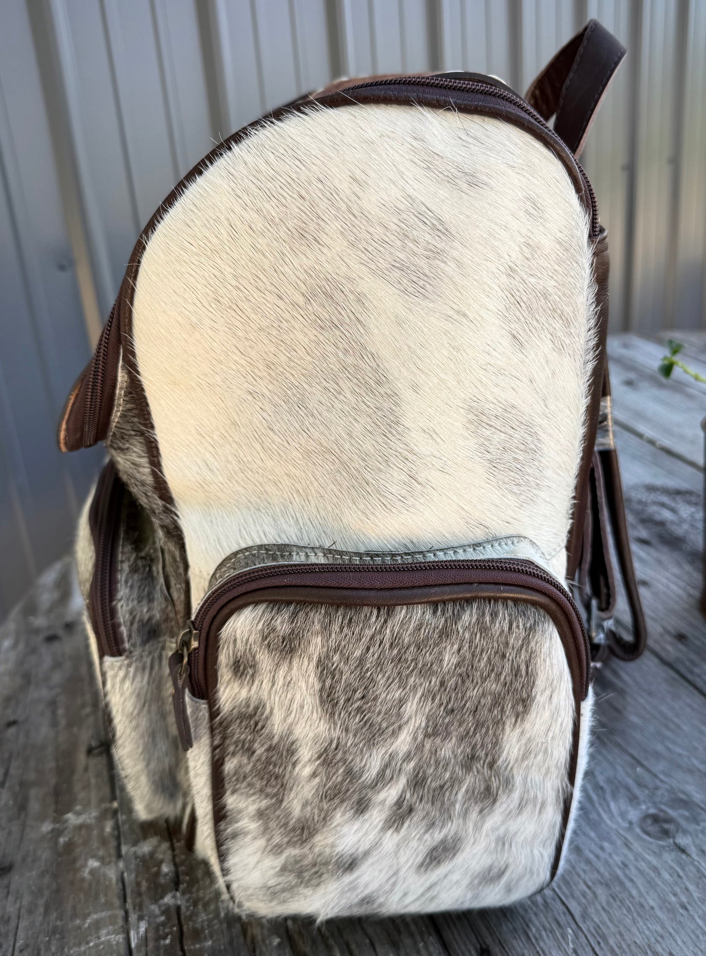 Tooled Leather Spotted Gray / Brown Cowhide Backpack / Diaper Bag