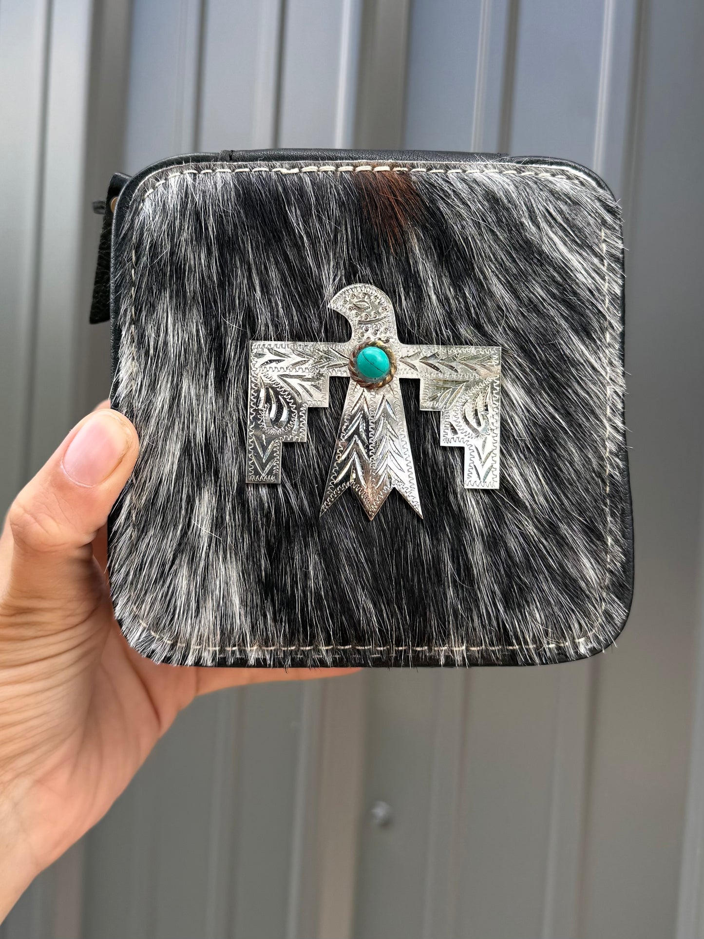 Thunderbird Salt & Peeper Speckled Cowhide Square Jewelry Zipper Box