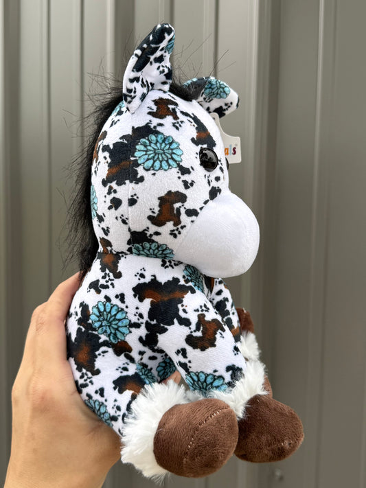 Brown Cowhide Turquoise Concho Sitting Horse Plushie