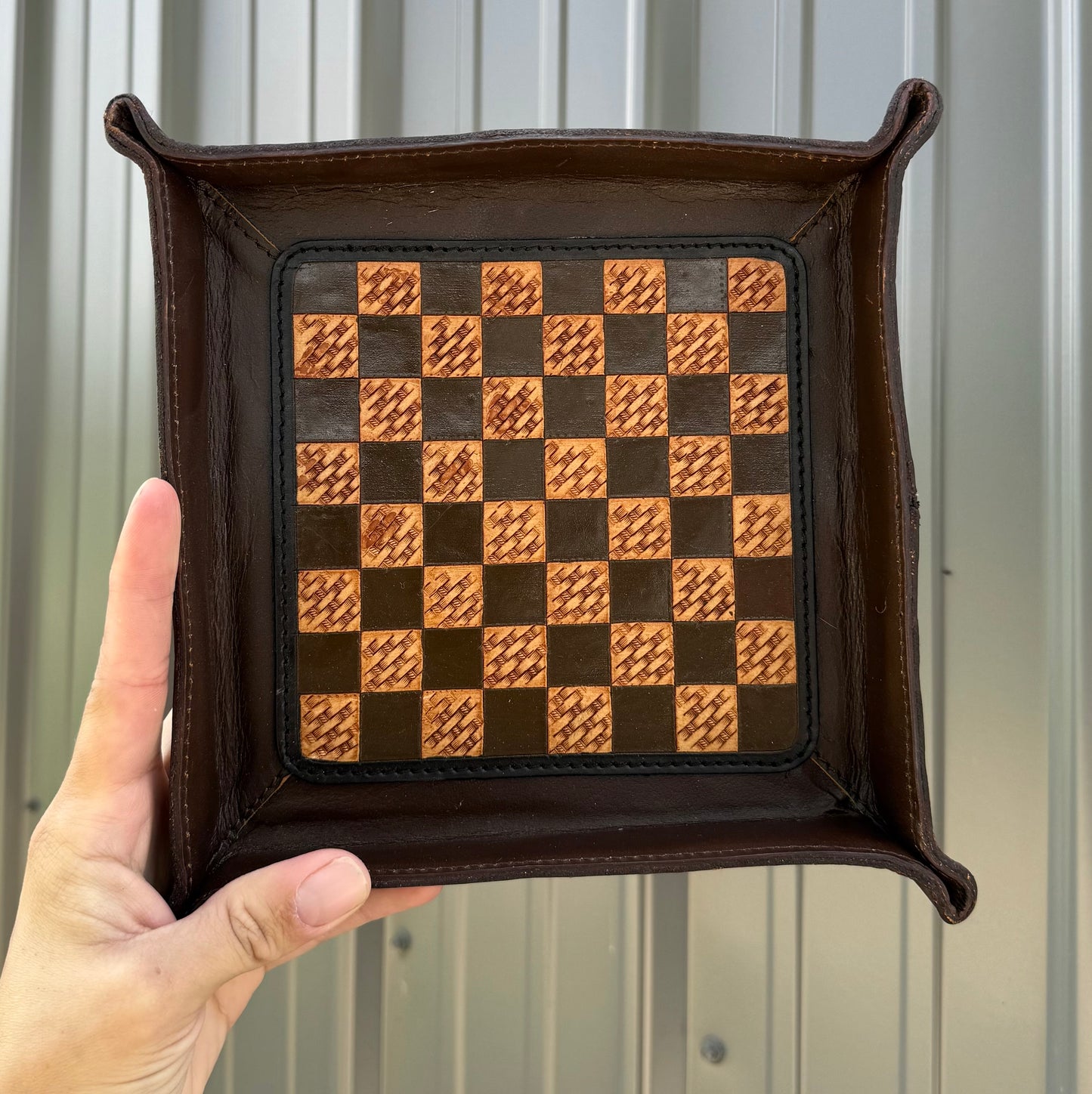 Brown Check Genuine Leather Tray