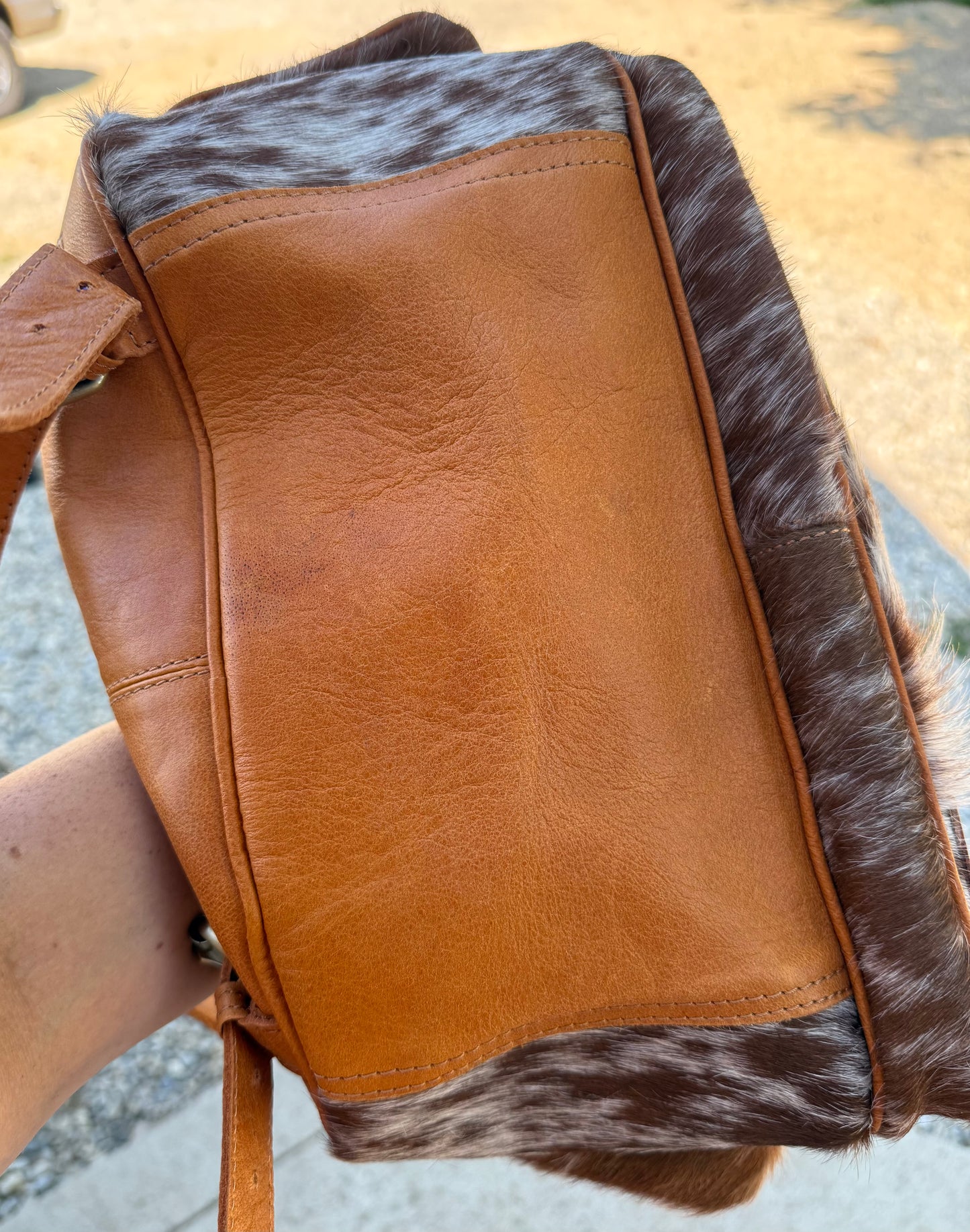 Sunflower Highland Cow Tooled Leather Brown Cowhide Backpack / Diaper Bag