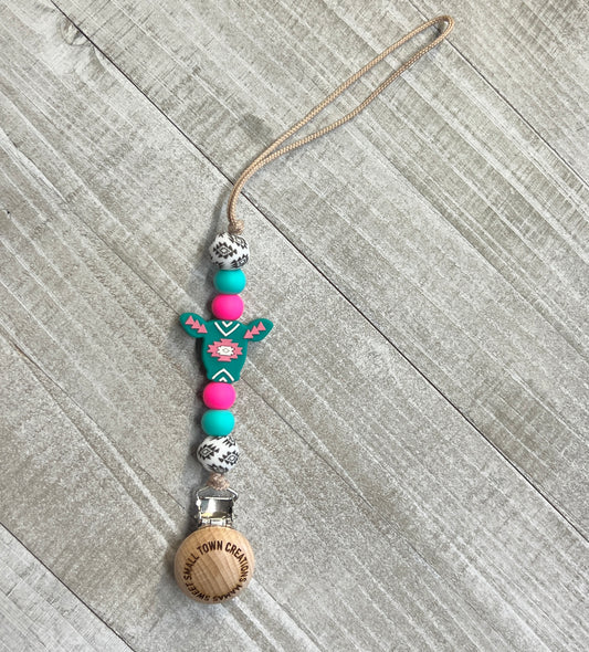 Turquoise/Pink Aztec Cow Pacifier Holder