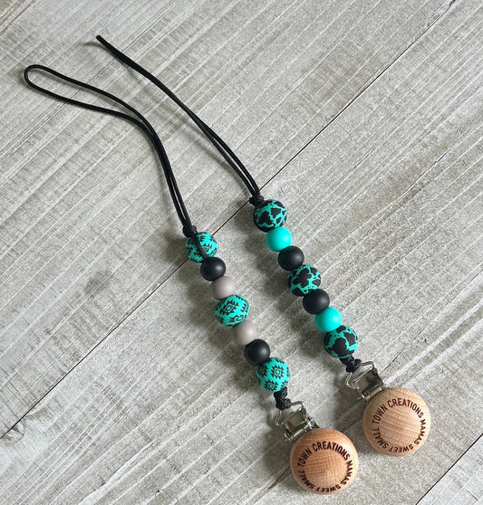 Turquoise Cowhide Aztec Pacifier Holder