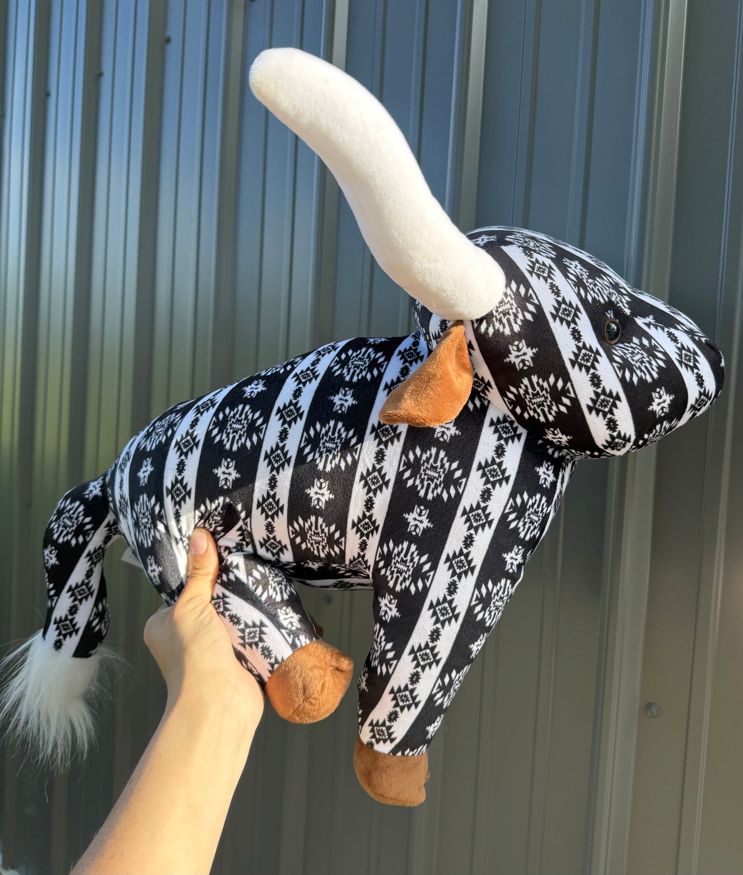 Large Plushie Black and White Aztec Long Horn Plushie