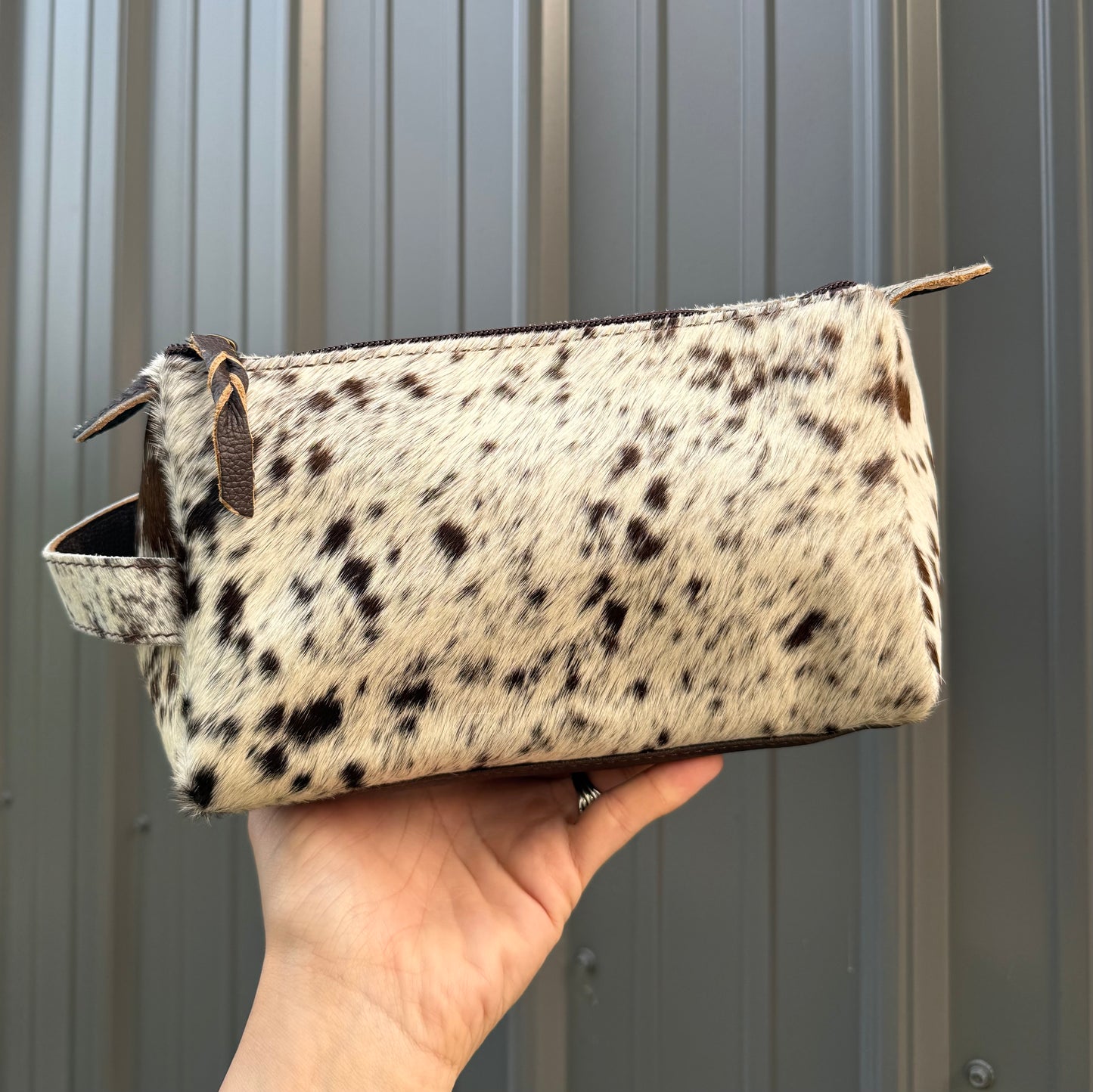 Dark Brown Cowhide Makeup Cosmetic Bag