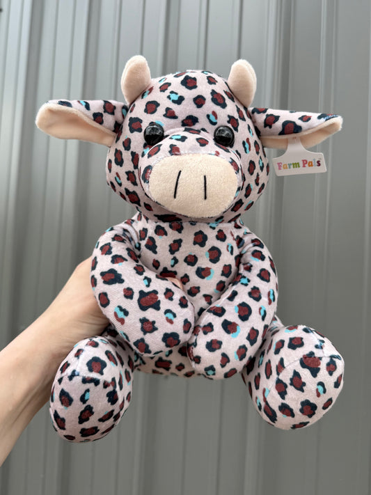 Beige Cheetah with Turquoise Sitting Cow Plushie