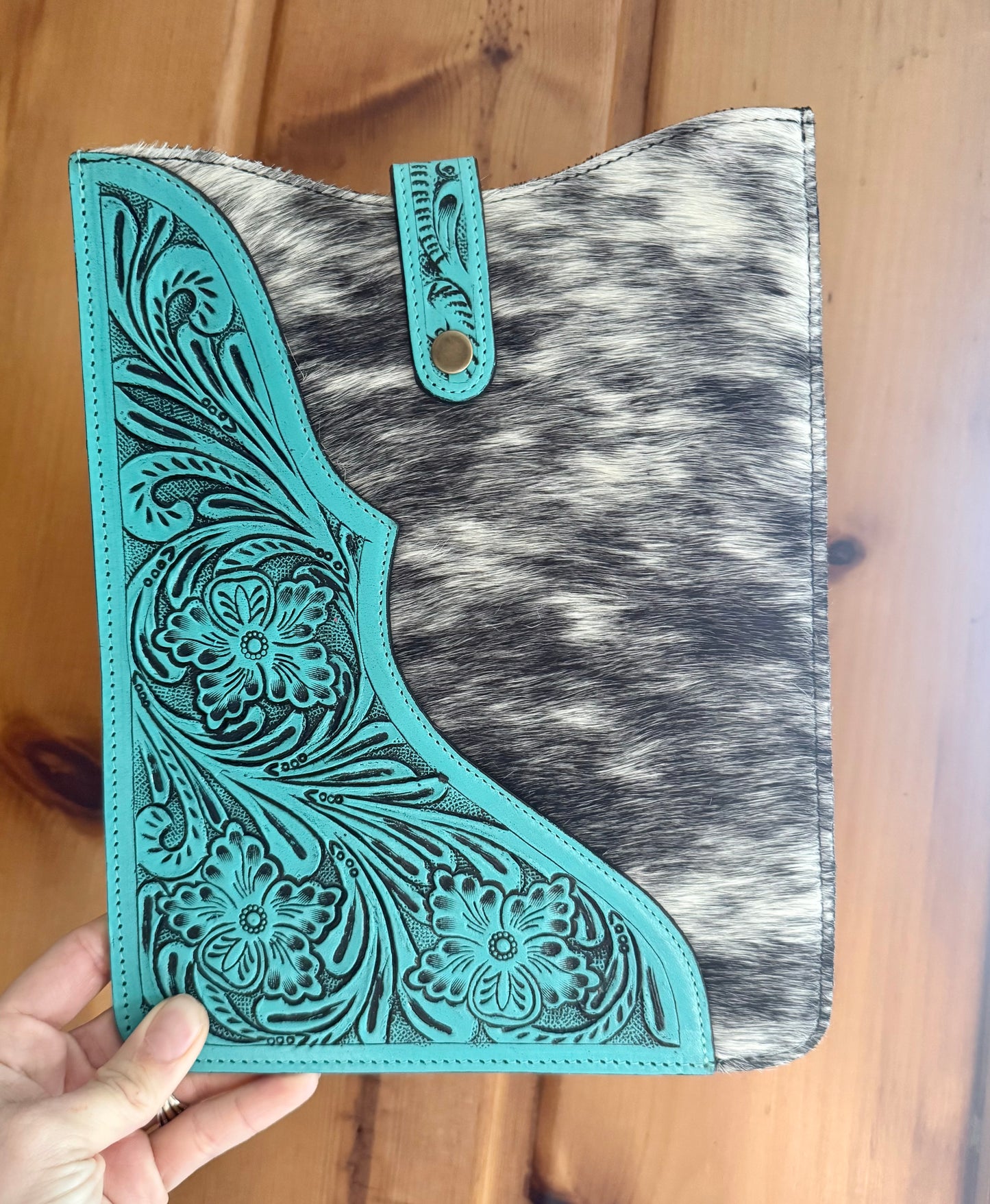 Genuine Tooled Leather and Cowhide IPad Case