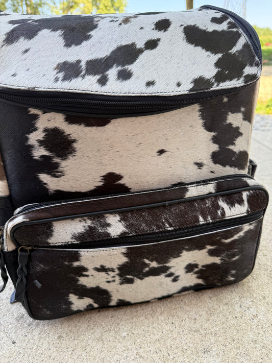 Black Leather Black & White Cowhide Backpack / Diaper Bag