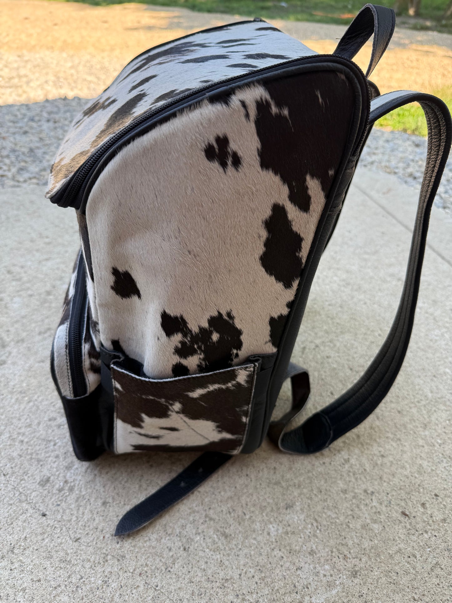 Black Leather Black & White Cowhide Backpack / Diaper Bag