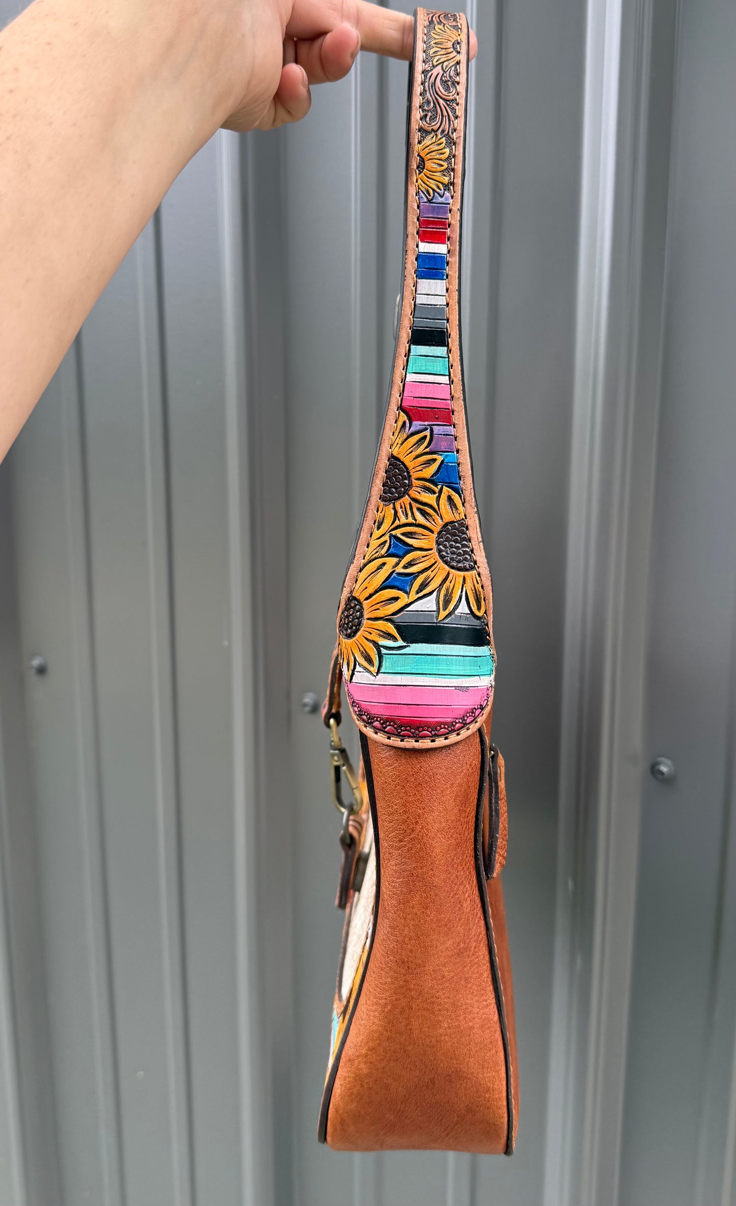Colorful Sunflower Tooled Genuine Cowhide Purse
