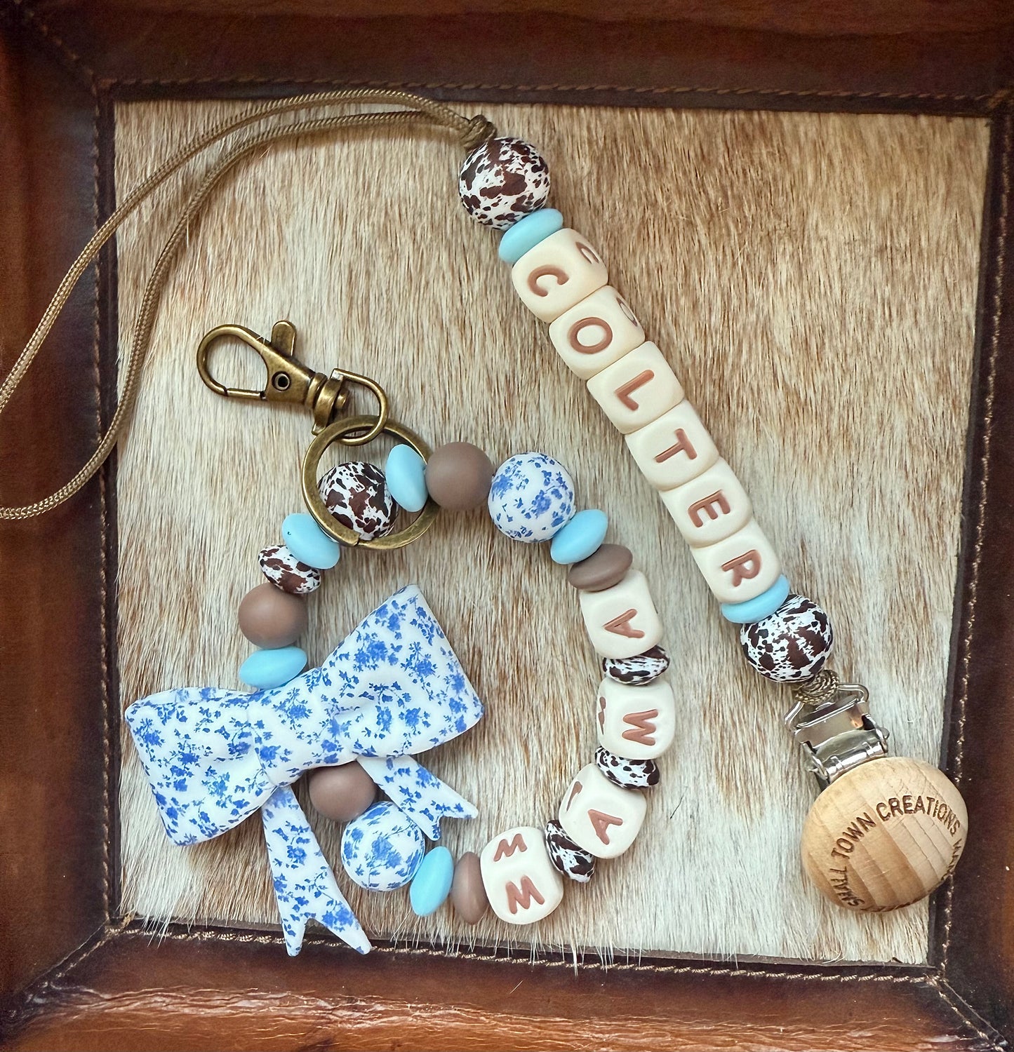 Mama & Me Brown Cowhide Blue Floral