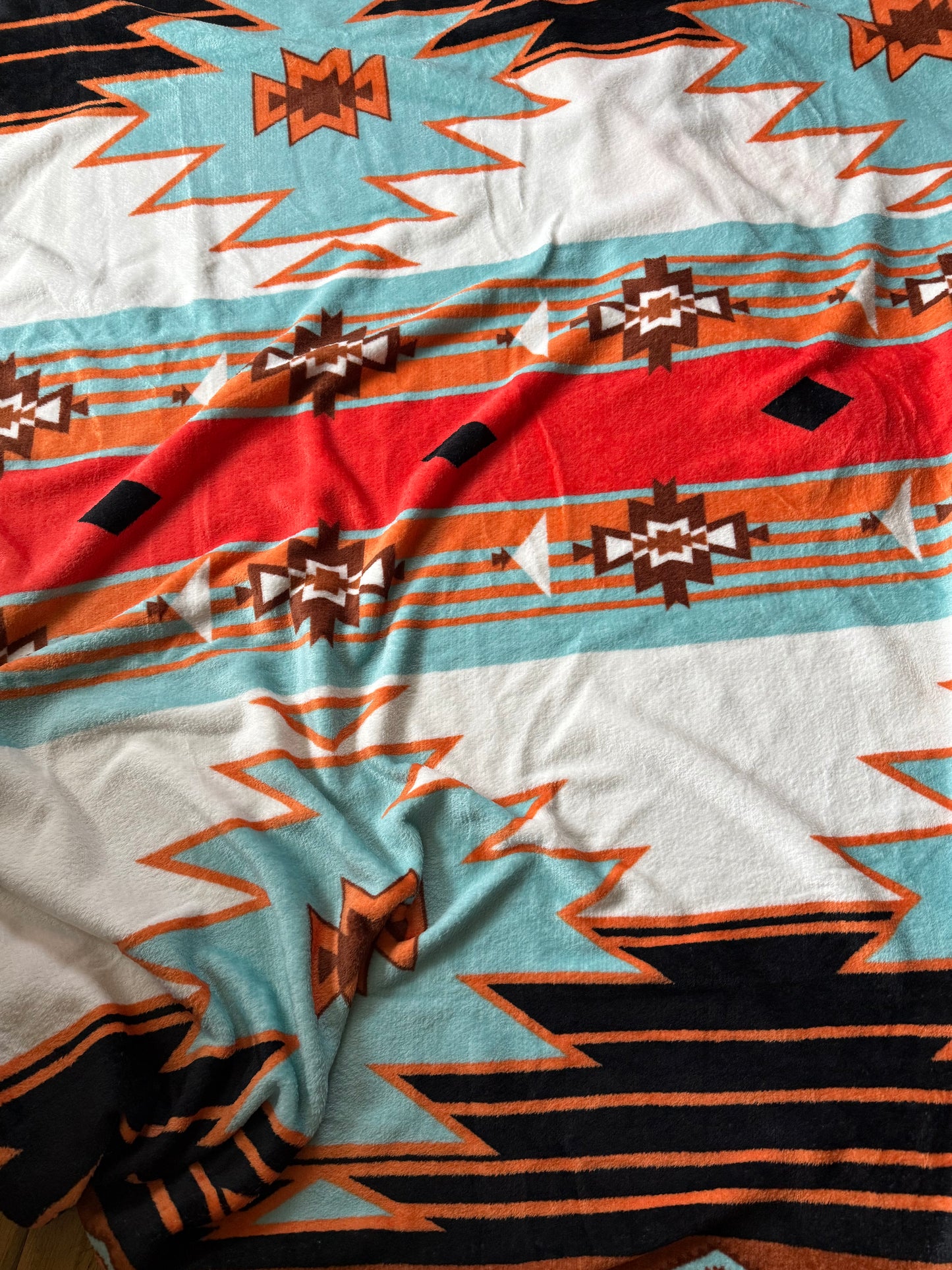 Black Orange Turquoise Aztec Super Plush Thin Queen Blanket