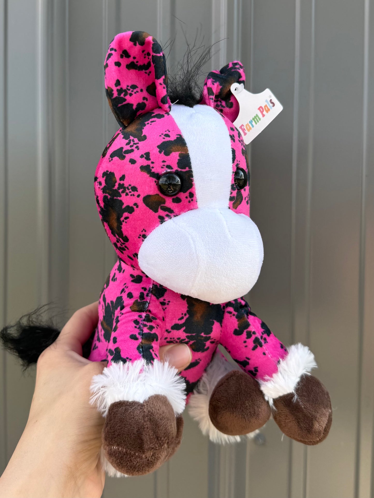 Pink Cowhide Sitting Horse Plushie