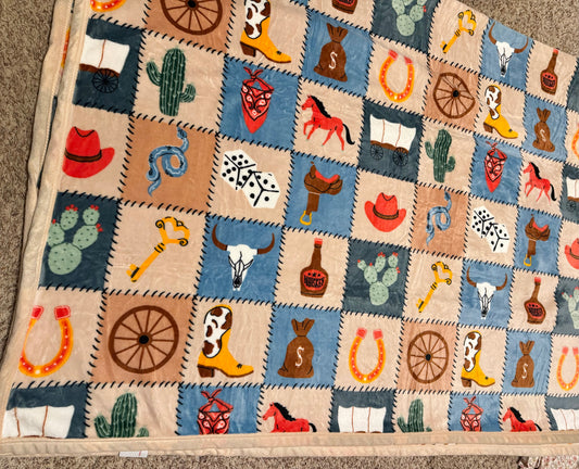 Western Vintage Patchwork Super Plush King Blanket