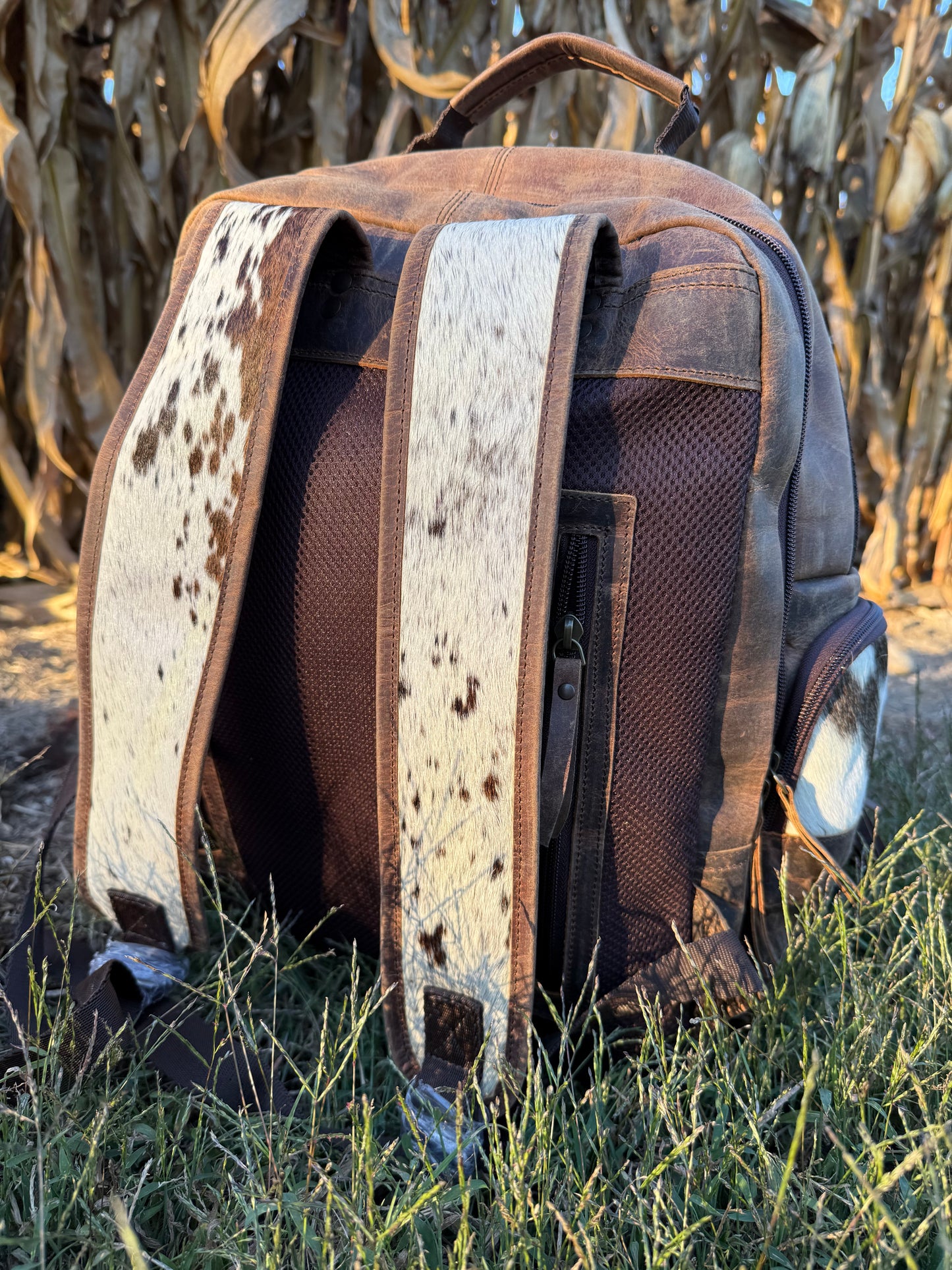 Genuine Brown Cowhide Backpack / Diaper Bag