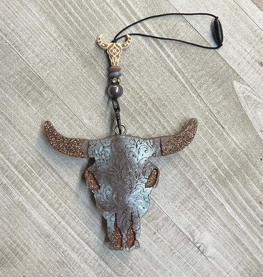 Silver & Bronze Aztec Cow Skull Freshie Set