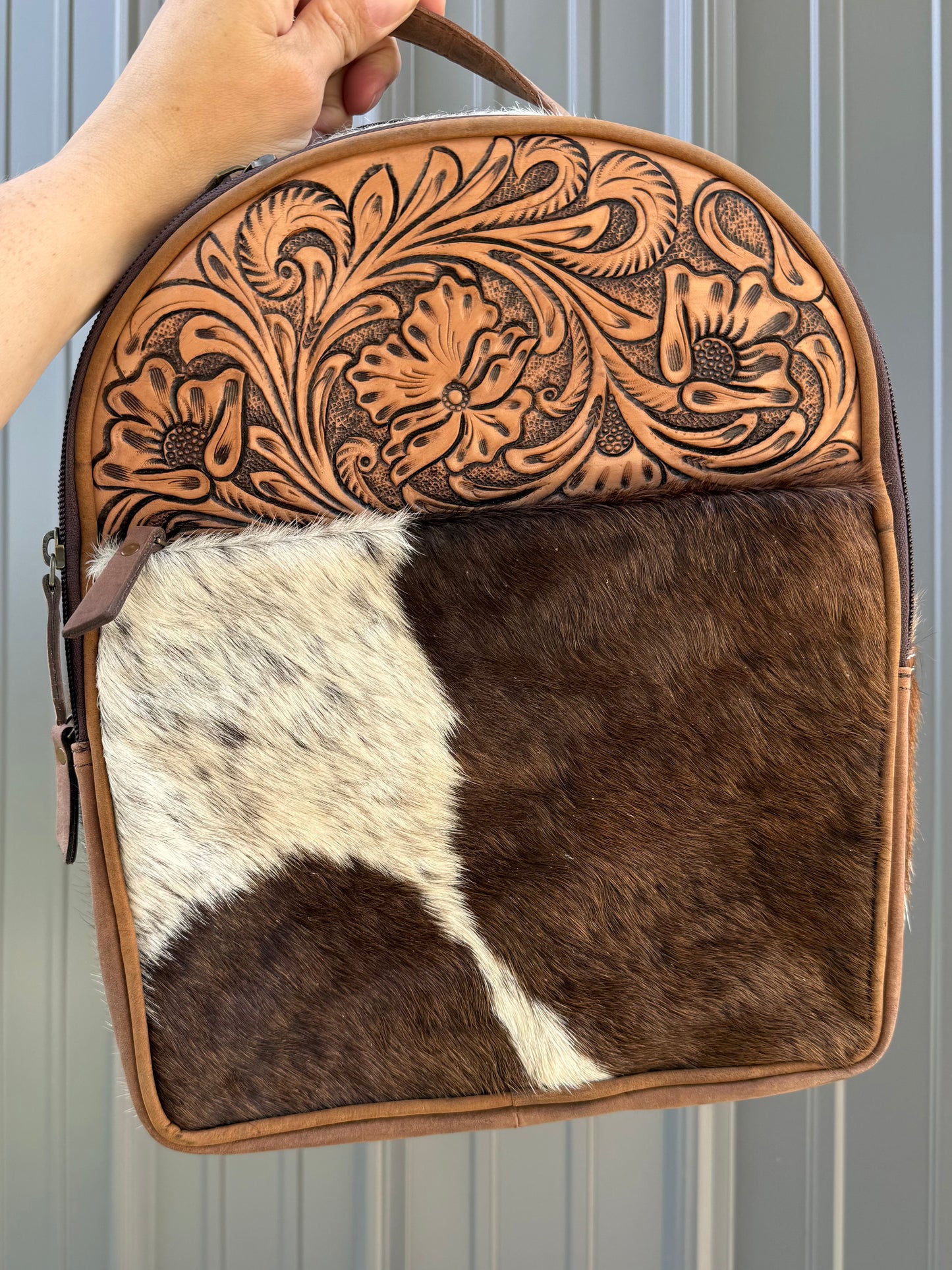 Genuine Tooled Leather Cowhide Mini Backpack