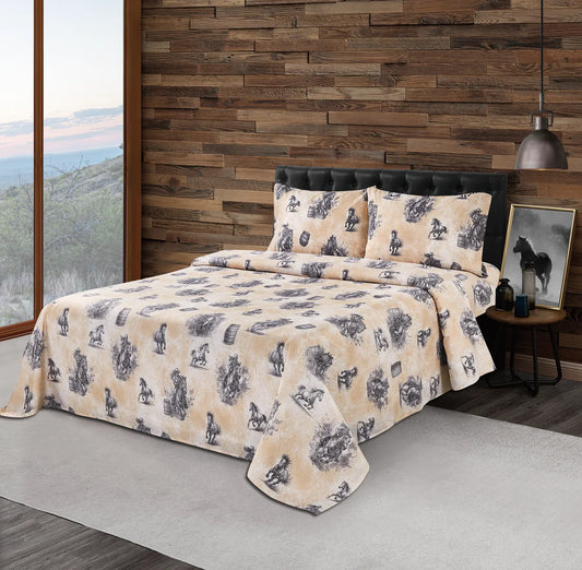 Tan Beige Cowboy Sheets Set