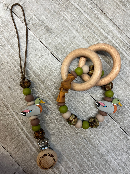 Green Camo Duck Call/Mallard Teether Set