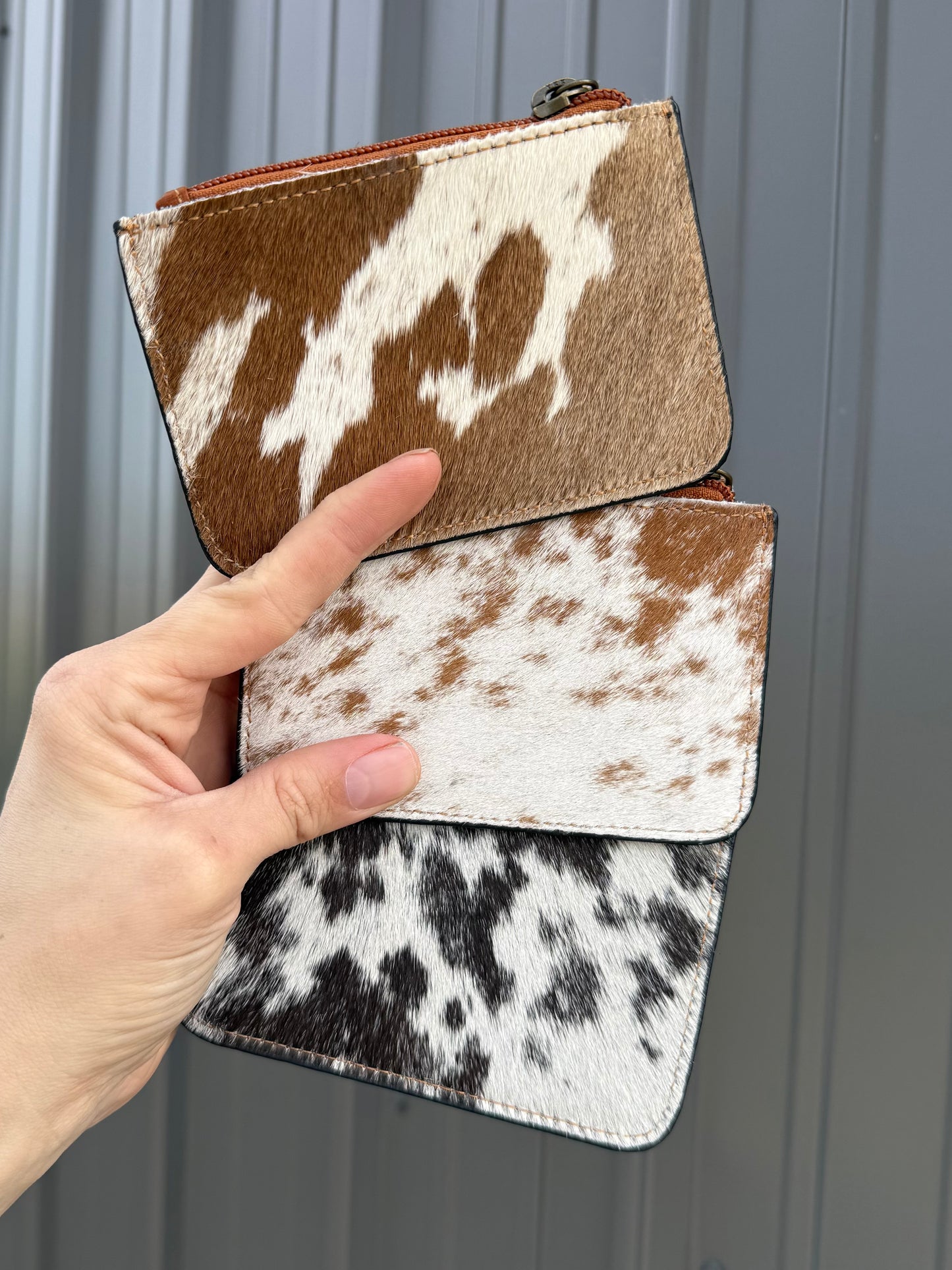 Cactus Cowskull Cowhide Tooled Leather Zipper Pouch