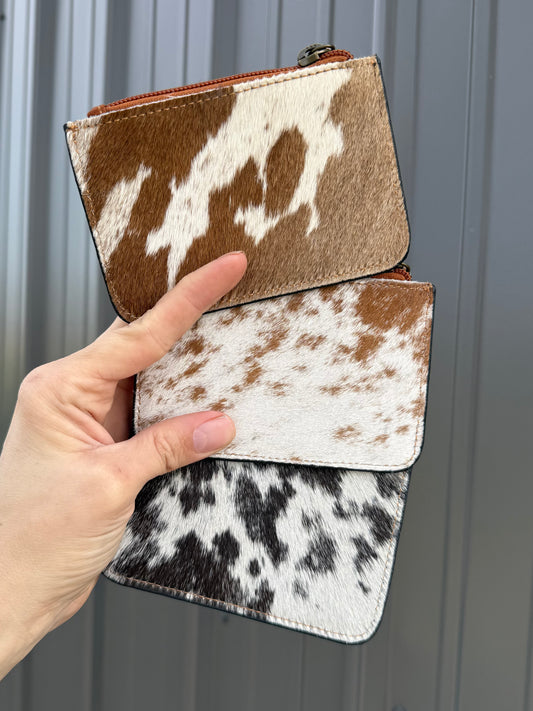 Cactus Cowskull Cowhide Tooled Leather Zipper Pouch