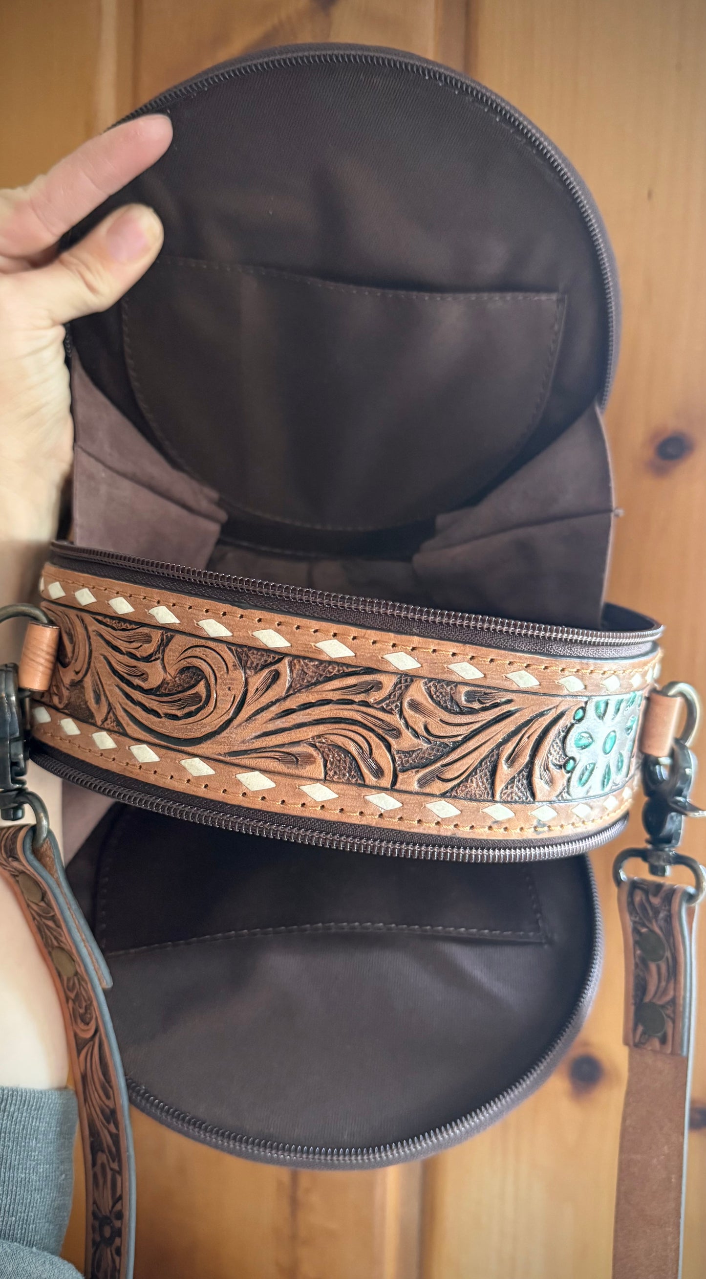 Tooled Leather and Canteen Crossbody Purse