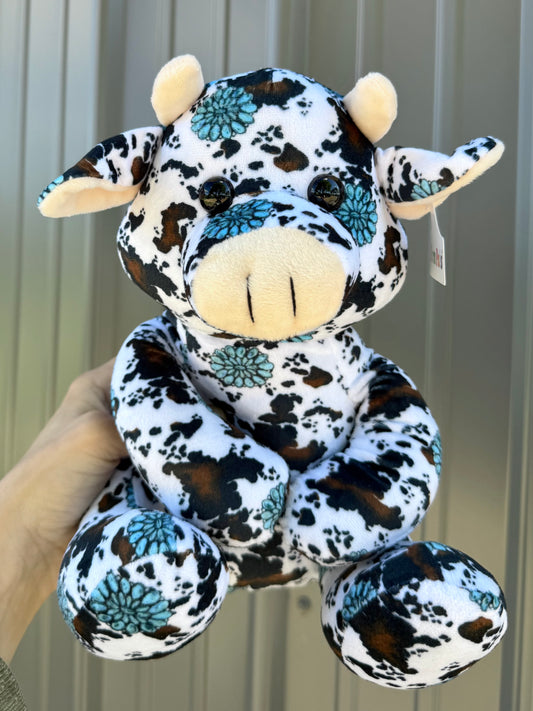Brown Cowhide Concho Sitting Cow Plushie