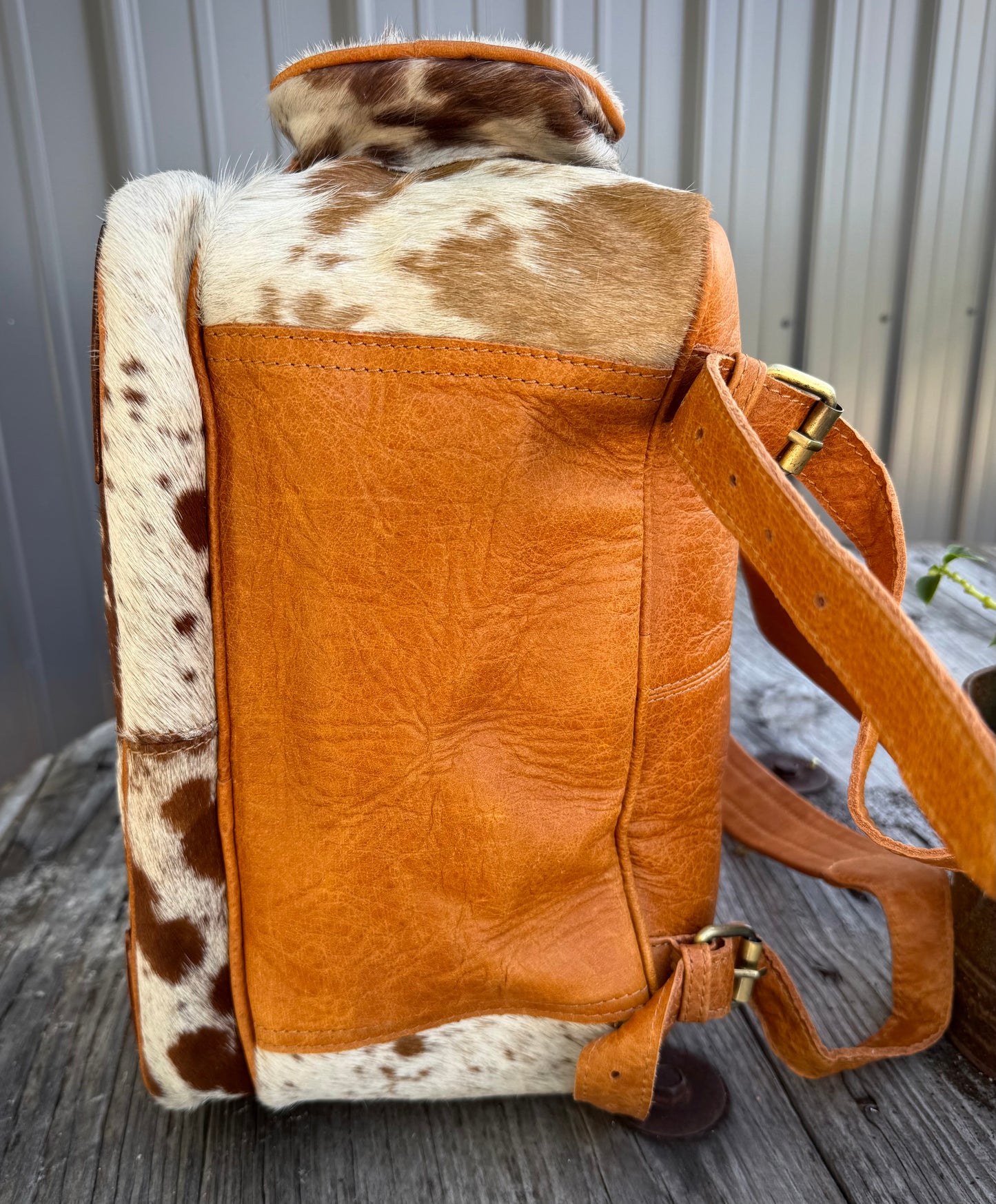 Highland Cow Tooled Leather Brown Cowhide Backpack / Diaper Bag