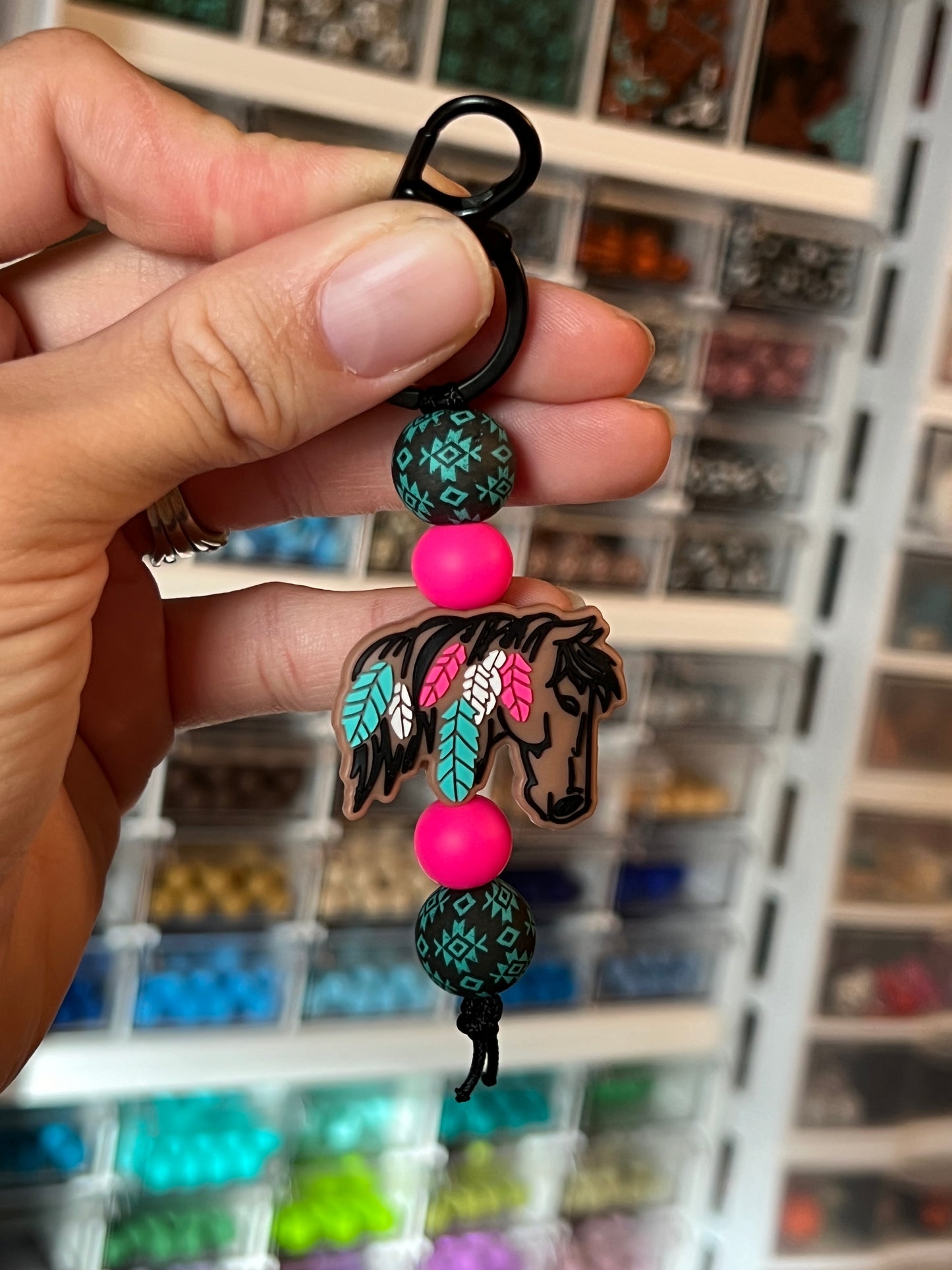 Feathered Horse Turquoise Aztec Keychain