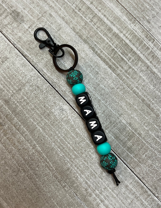 Turquoise Black Aztec Mama Keychain