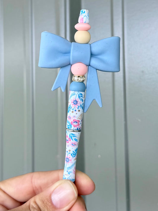Blue Floral Big Bow Pen