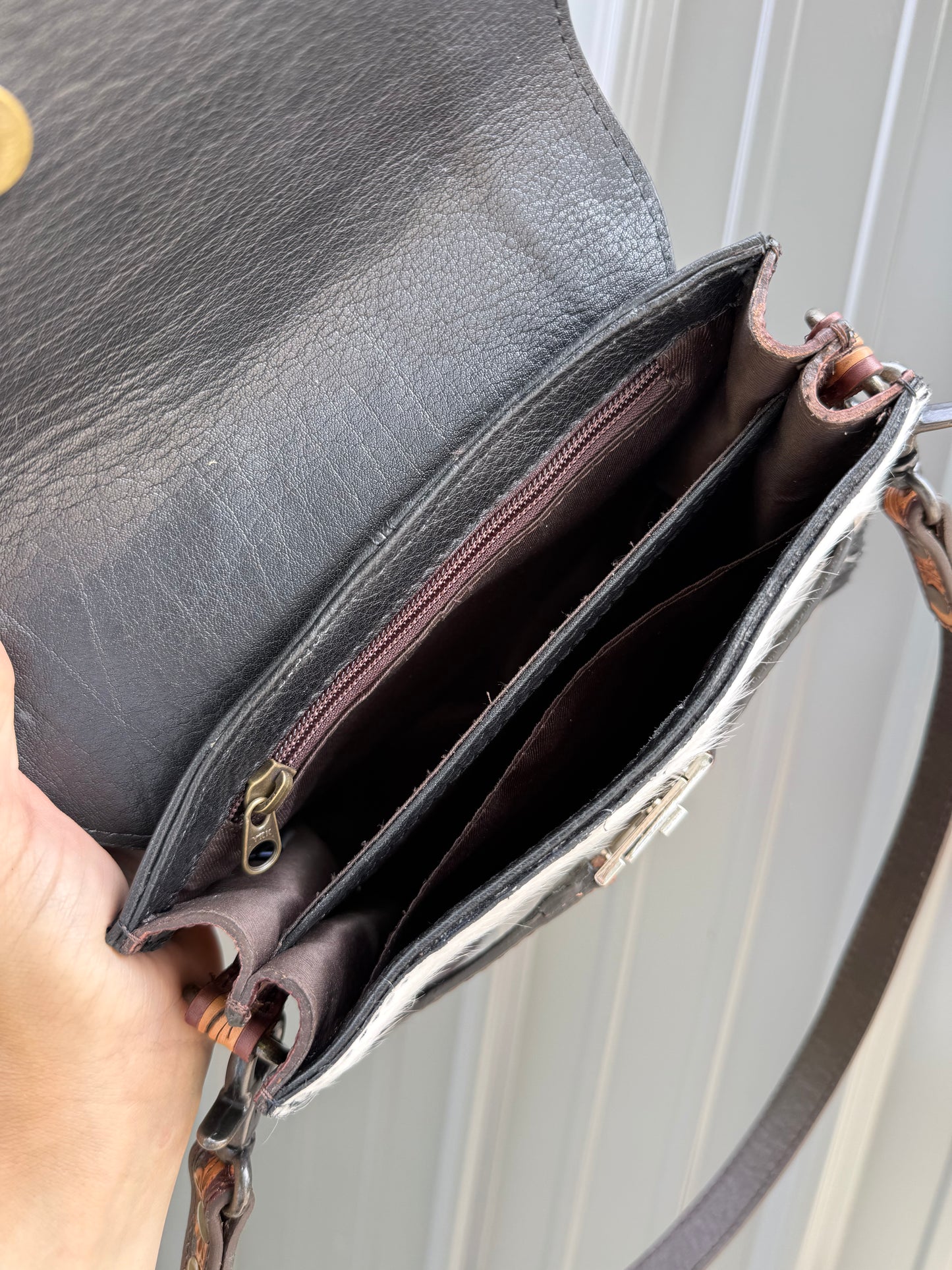 Brown Tooled Genuine Black Cowhide Purse