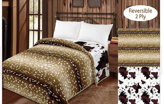 Deer Doe Print Cowhide Reversible Blanket