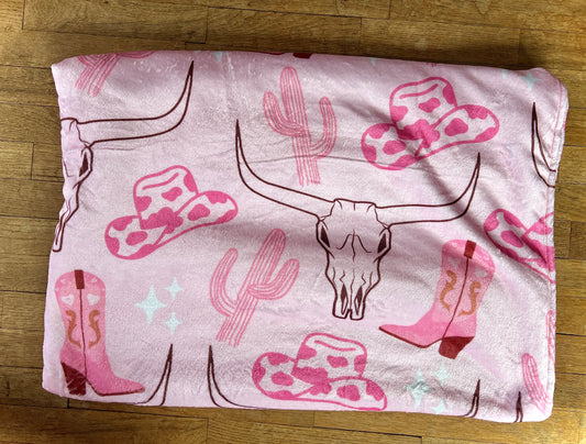Pink Longhorn Twin Throw Blanket