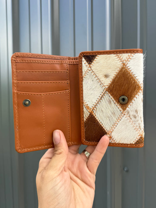 Diamond Stitch Genuine Cowhide Tri Fold Women’s or Men’s Wallet
