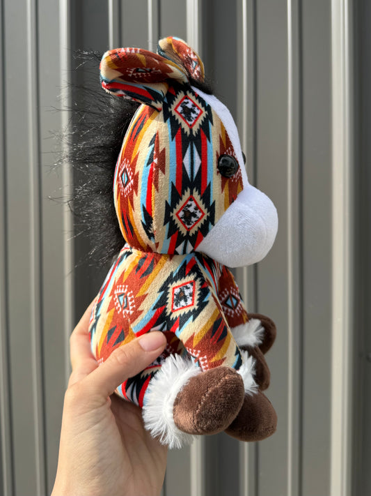 Brown Rust Yellow Red Aztec Sitting Horse Plushie