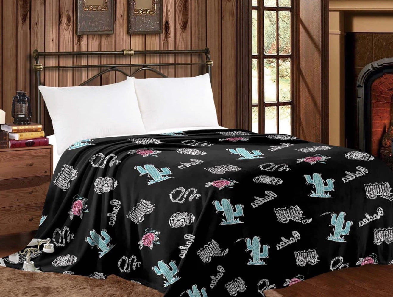 Queen Western Cactus Rodeo Babe Blanket Thicker Style