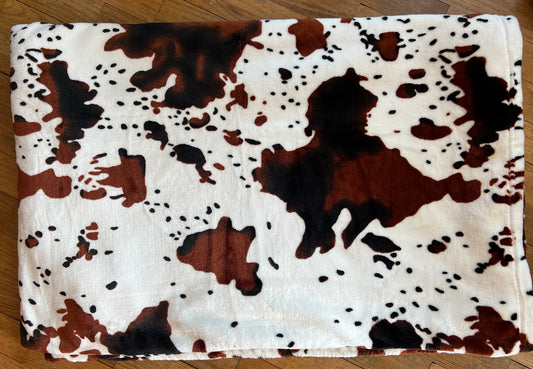 Tri Color Brown Cow Print King Super Plush Blanket