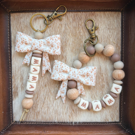 Dainty Brown Floral Bow Keychian