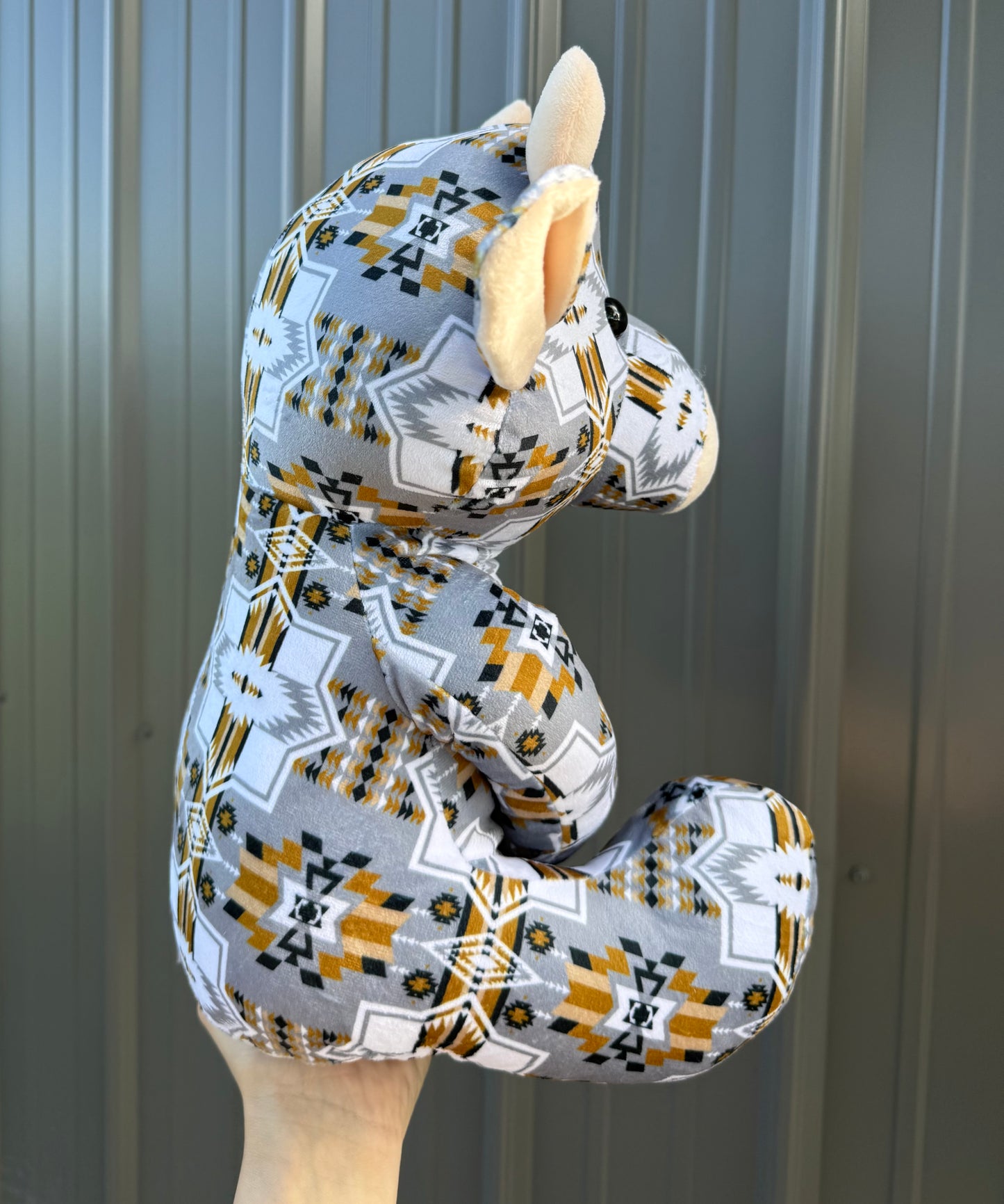 Large Plushie Gray Gold Aztec Sitting Cow Plushie