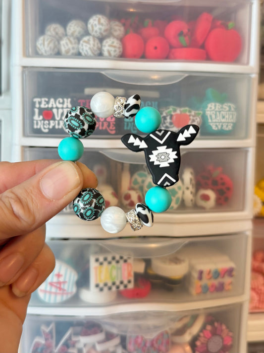 Black Aztec Cow Turquoise Tumbler / Bag Charm