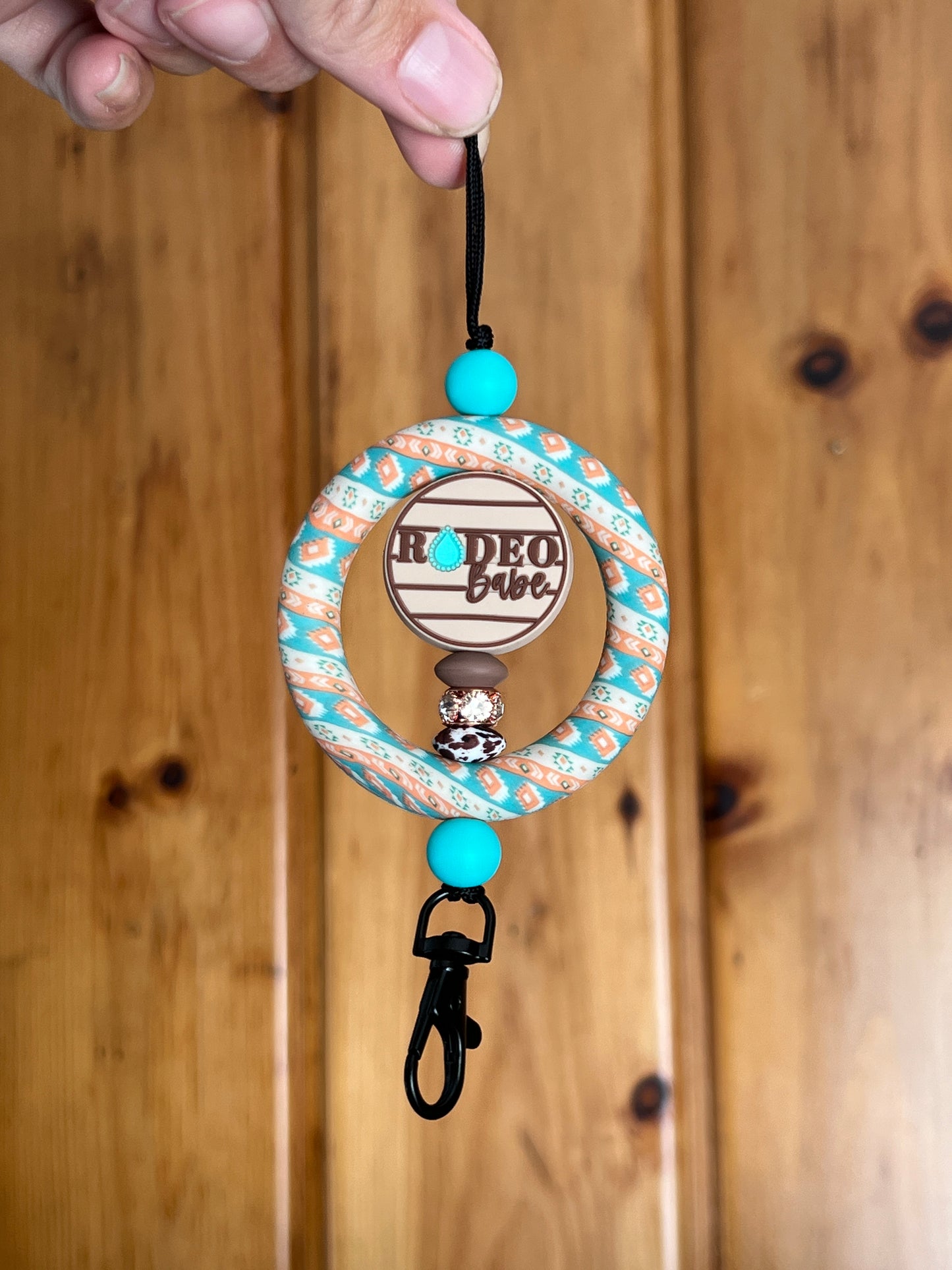 Rodeo Babe Coral/ Turquoise Aztec Car Dangle