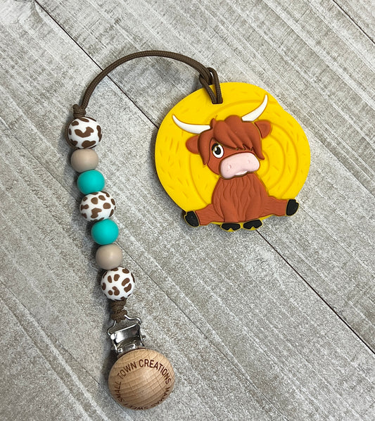 Brown Cow Turquoise Highland Cow Teether