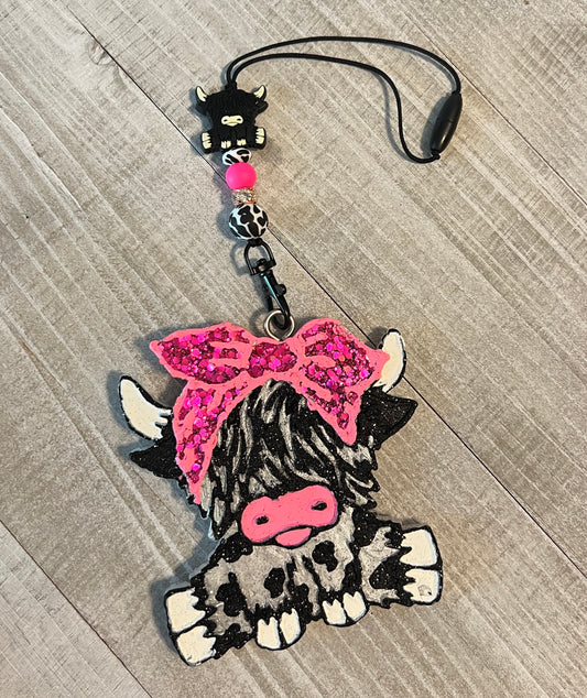 Black Highland Cow Pink Bandana Freshie Set
