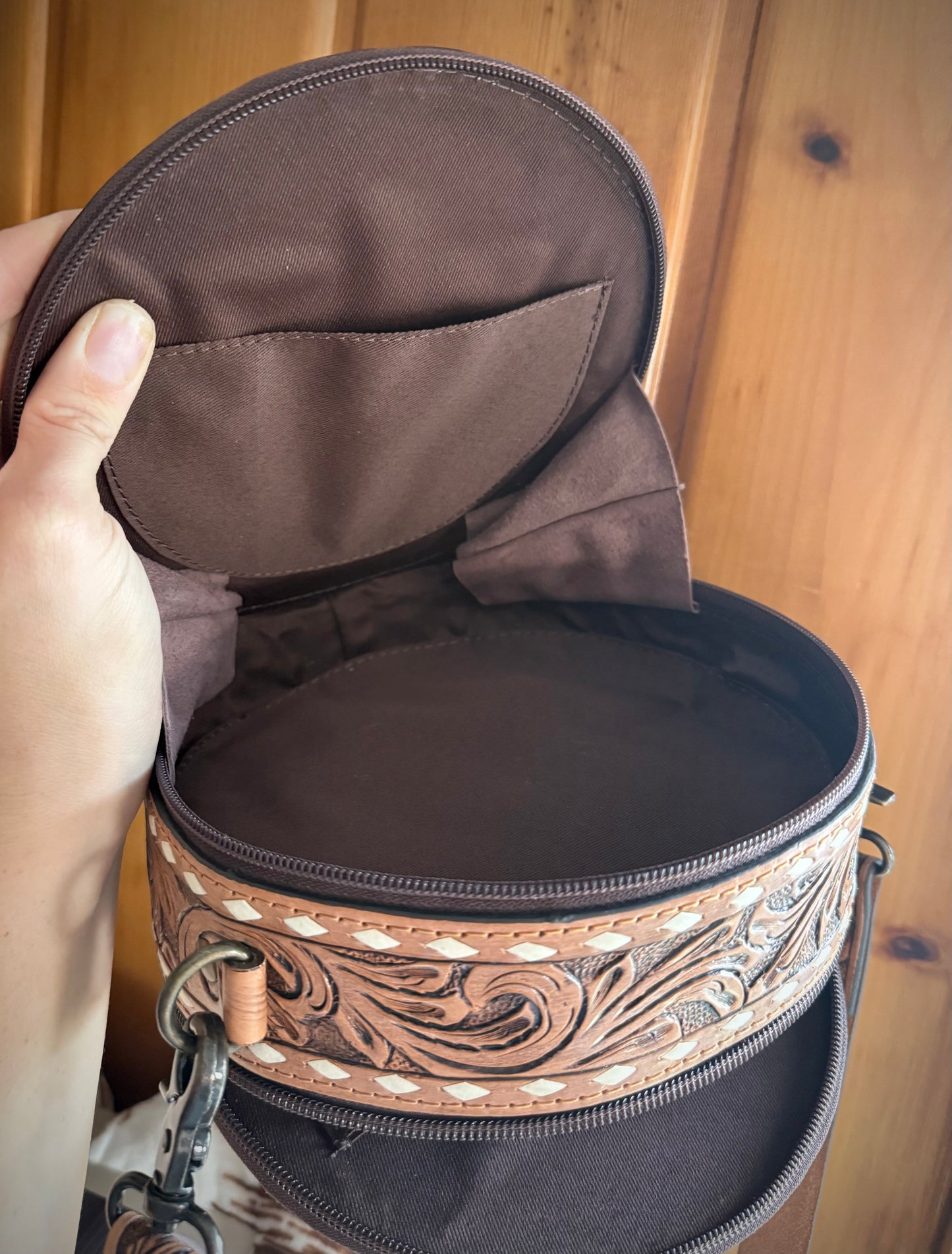 Tooled Leather and Canteen Crossbody Purse