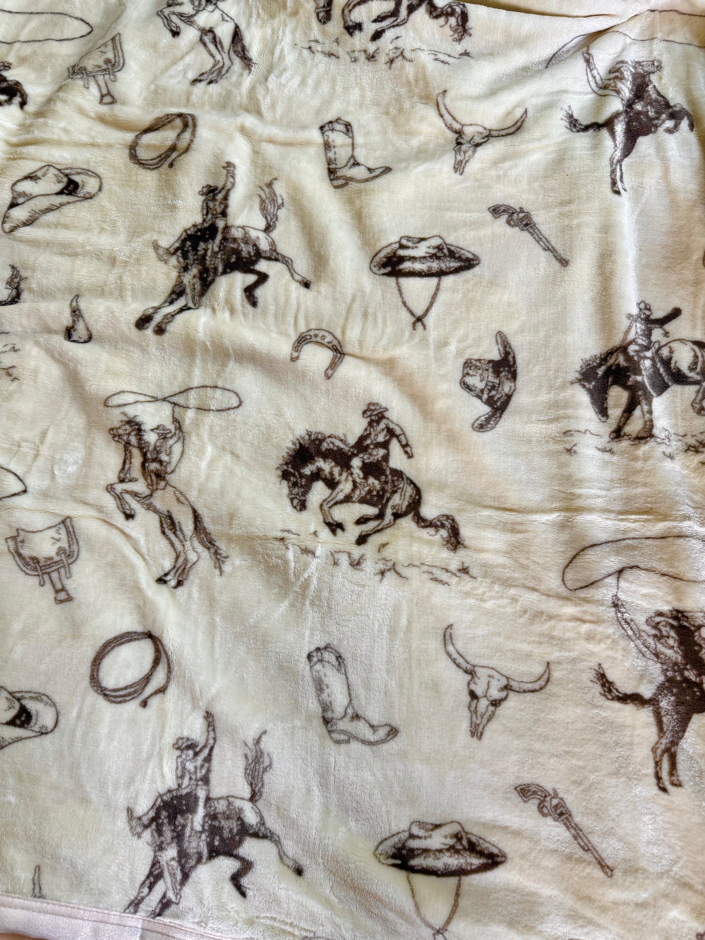 Beige Cowboy Plush Thin Twin Blanket