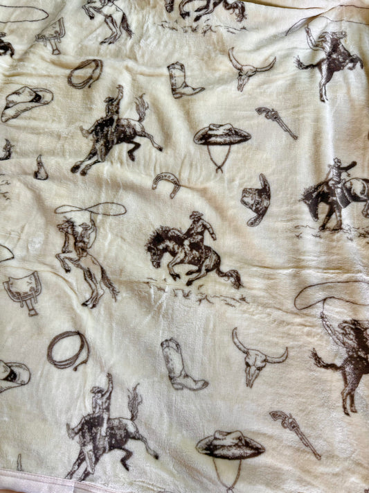 Beige Cowboy Plush Thin Twin Blanket