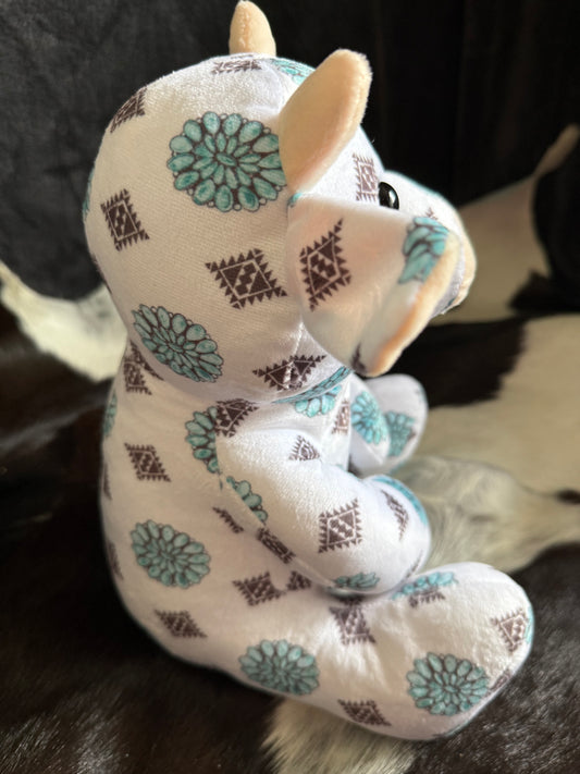 Western Turquoise Concho Sitting Cow Plushie